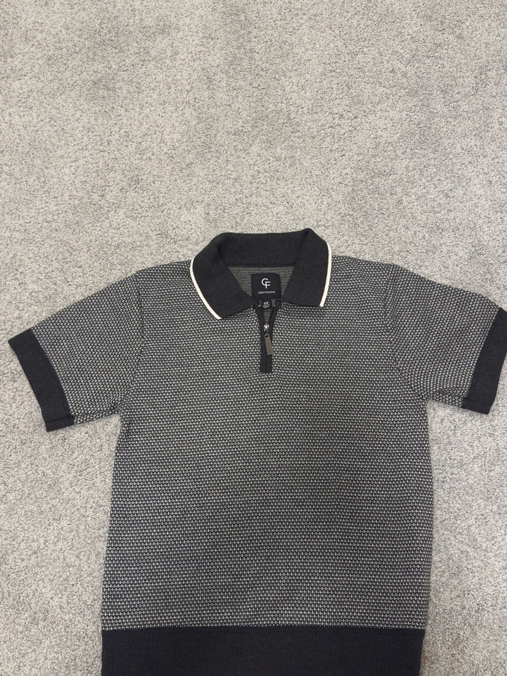 Boys Black & Gray Knit Polo Zip Shirt